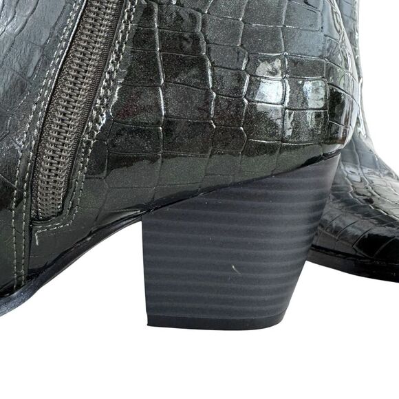 Coconuts By Matisse Pointed Toe Bootie 6 Dark Green Shimmer Embossed Faux Croc - Picture 10 of 14